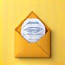 Email icon, bright yellow, depicting an open envelope with a subtle shimmer, for sending messages to Vitality Anchor.