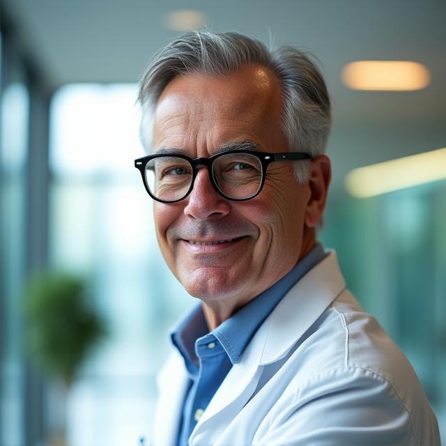 Headshot of Dr. Marc Thompson, a distinguished man with neatly combed grey hair, wearing glasses, looking thoughtful.