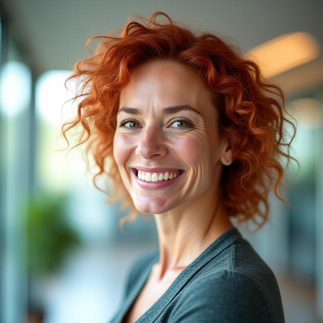 Headshot of Sarah Jenkins, a vibrant woman with curly red hair, smiling genuinely.