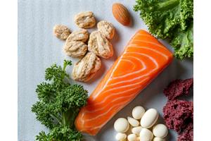 Image showing strong bones and calcium-rich foods like milk, kale, and fortified cereal