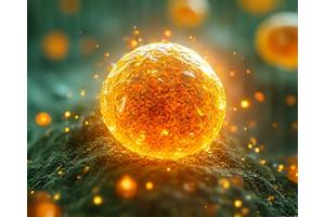 Microscopic view of healthy cells bathed in protective nutrients, symbolizing cancer prevention