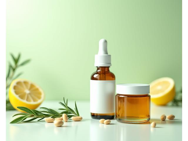 A thoughtful arrangement of various high-quality dietary supplements and fresh ingredients