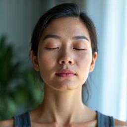Person meditating peacefully indicating mental well-being
