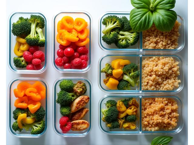 A balanced, colorful meal prep with healthy ingredients