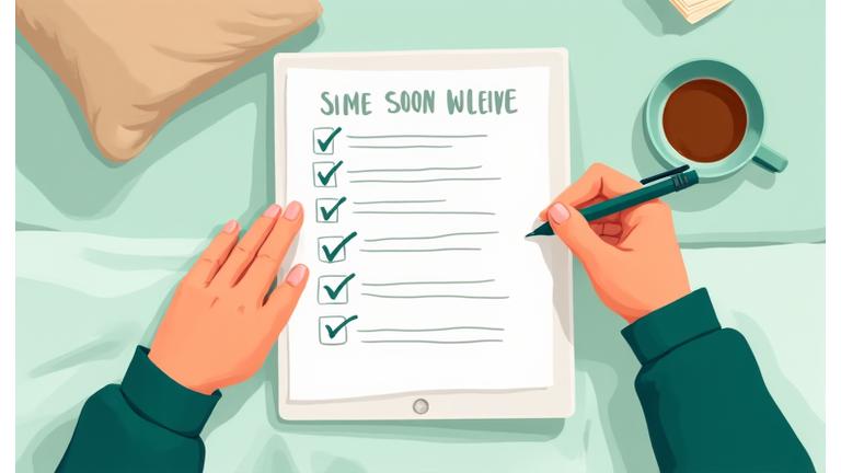 Illustration of a person checking off a sleep hygiene list