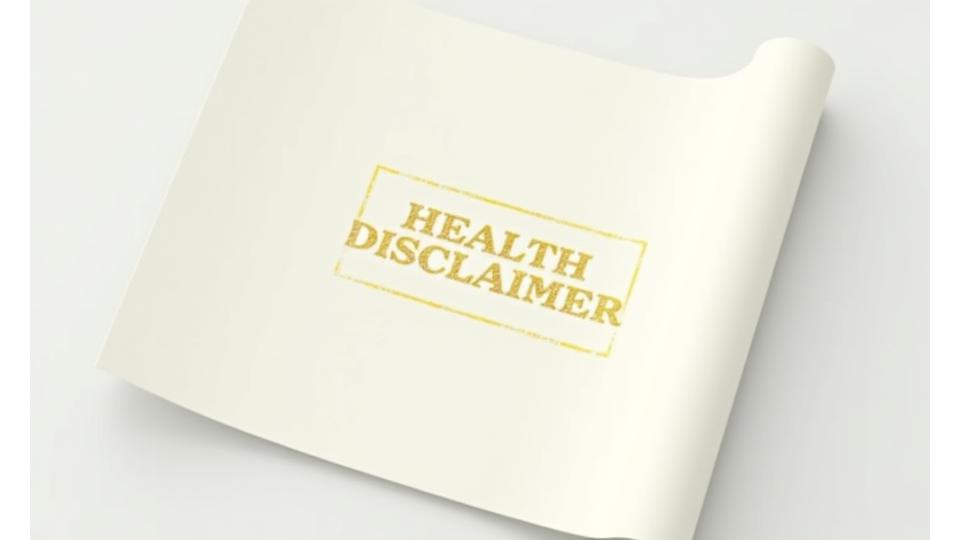Illustration of a clear legal document with a prominent 'Medical Disclaimer' stamp, emphasizing professional advice and safety warnings.