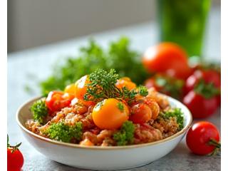 Healthy meal preparation with fresh ingredients.