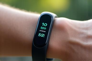 Close-up of a sleek fitness tracker on a wrist