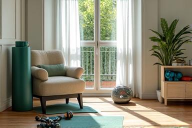 Compact home gym equipment in a bright room